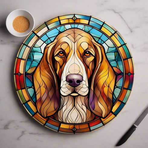 Basset Hound Circular Glass Suncatcher Worktop Saver